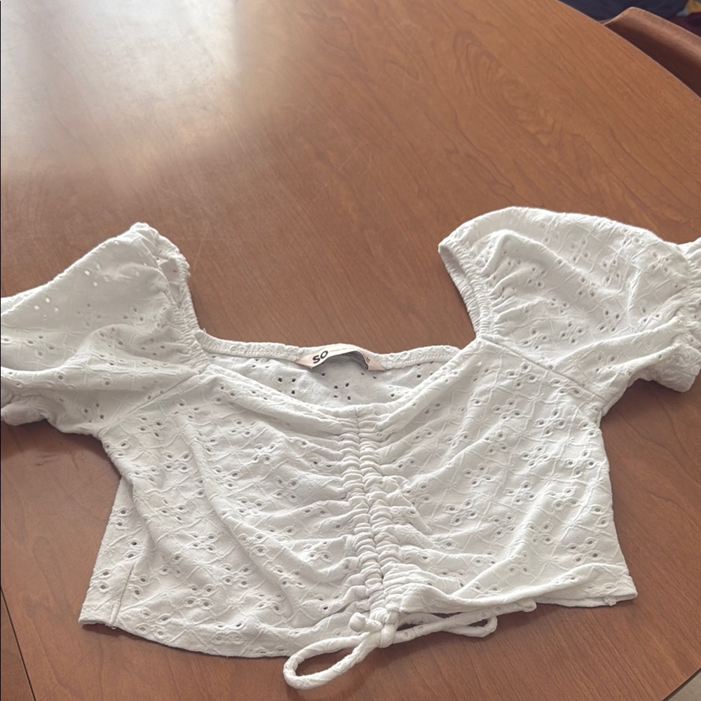 SO White Puff Sleeve Crop Blouse